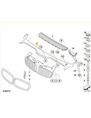 BMW E65 dekoratīvais nosegs priekšā vējstikla apakšā 51717065284